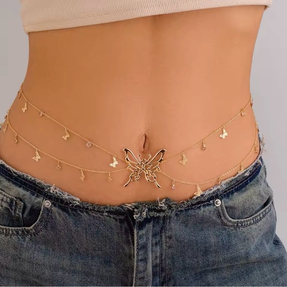 Boho Hollow Butterfly Waist Belly Belt Chain for Women Summer Body Chain 36” - Picture 1 of 3